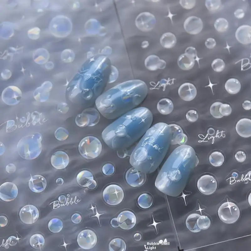 Autocollants d'été brillants pour décorations d'ongles, autocollants pour Nail Art, coquille 5D, transfert de bulles lumineuses, curseur, décalcomanies de manucure à faire soi-même