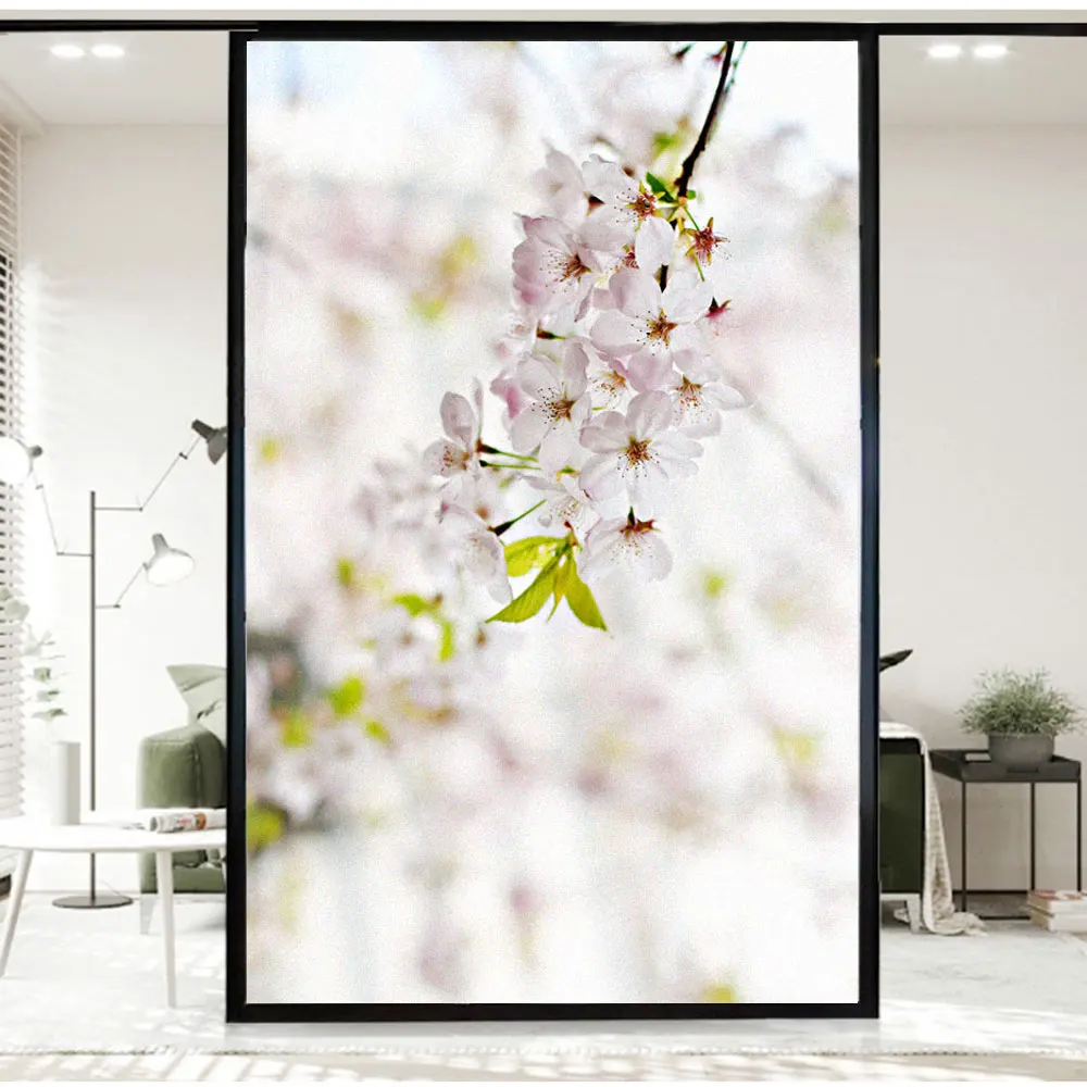 Privacy Windows Film Anti UV Blocking Heat Control Static Cling Frosted Flower Window Stickers