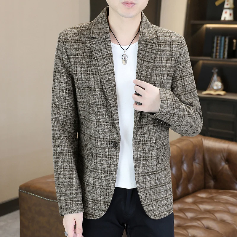Blazer，men, Fashionable,weddings,casual Wear,hosting, Slim-fit, Gentlemanly, for Banquets, for Business, Check Pattern. Blazer