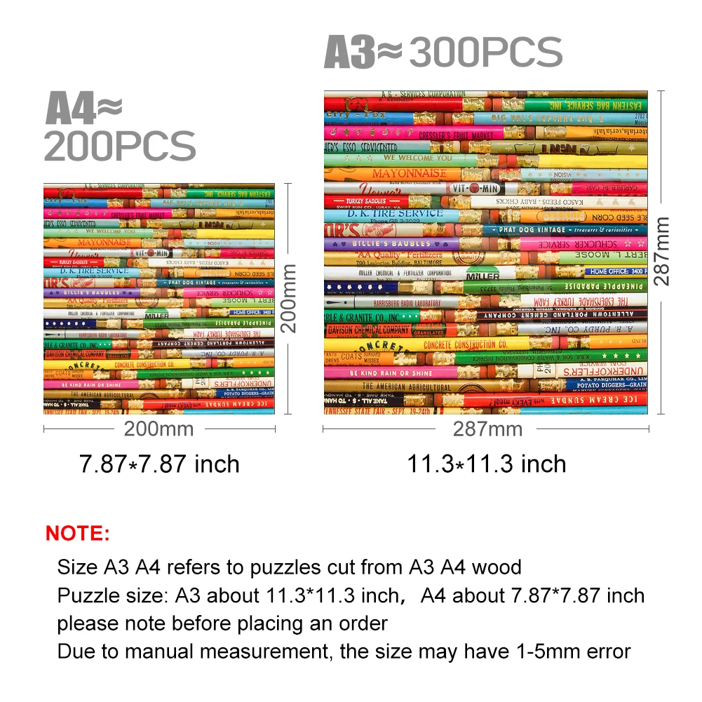 Multicolor Wooden Jigsaw Puzzle Vintage Pencils Wood Puzzles For Adults And Families Activities Challenging Puzzle Toys