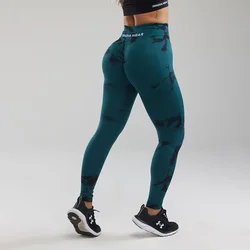 INNOVA WEAR Women Tie-Dye Yoga Pants Dark Green Marble Scrunch Butt Leggings