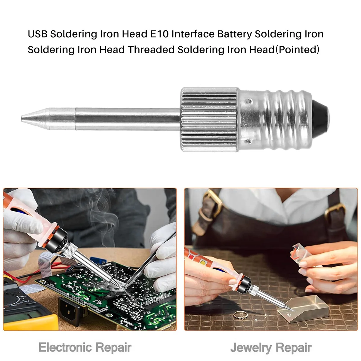 Cabezal de soldador USB con batería de interfaz E10, cabezal de soldador roscado (puntiagudo)