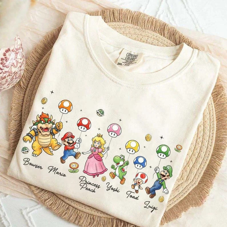 Camiseta Super Mario con Estampado de Globos, Mario, Luigi, Princesa Peach, Camiseta de Verano 2026 para Hombre y Mujer, Moda Y2K, Hip-hop, Algodón, Talla Grande
