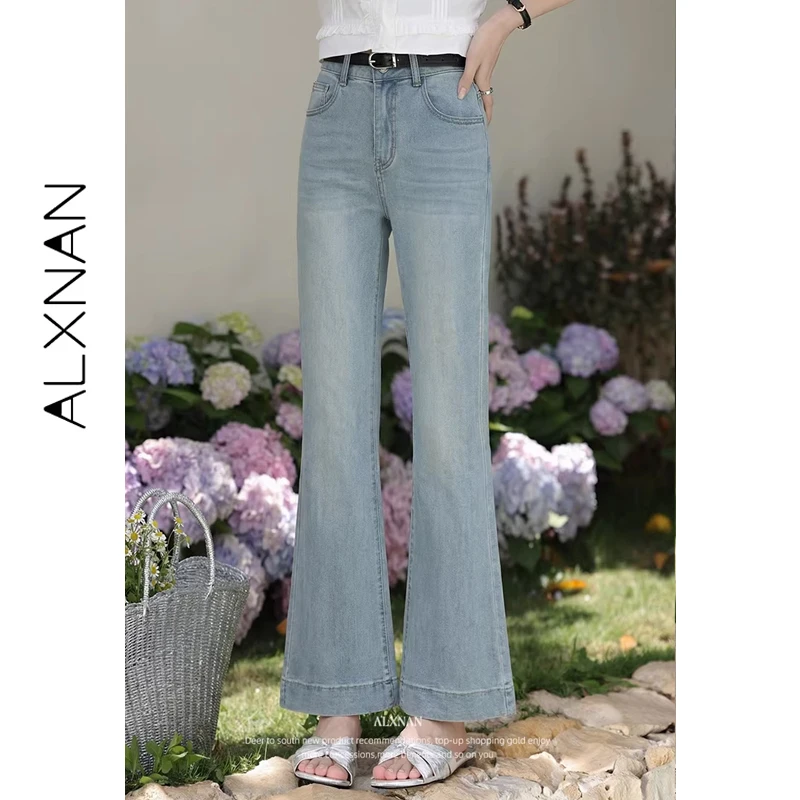 

ALXNAN Vintage Flared Jeans Women High Waist Blue Denim Pants 2026 Retro Fashion Wide Leg Bootcut Casual Trousers Female L61377A