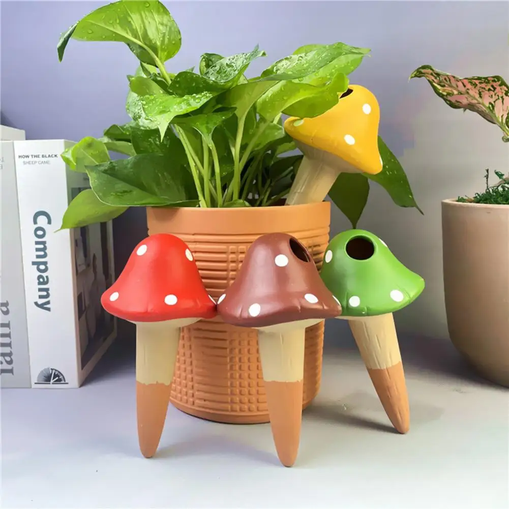 4Pcs Plant Watering Spikes Self Waterer Mushroom Shaped Terracottas Dripper Automatic Flower Plant Watering Dripper for Garden