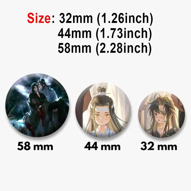 Cartoon Boys Lan Wangji Wei Wuxian Badge Mo Dao Zu Shi Anime Pins Custom Cute Round Brooch Bag Clothes Jewelry Accessories Gifts