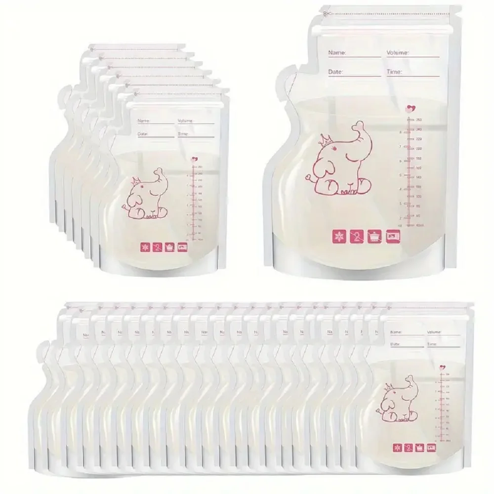 Sacos de armazenamento de leite sem BPA, Leite materno seguro e alimentos para bebês, Alimentação fácil, 30 Pack, 60 Pack, 250ml