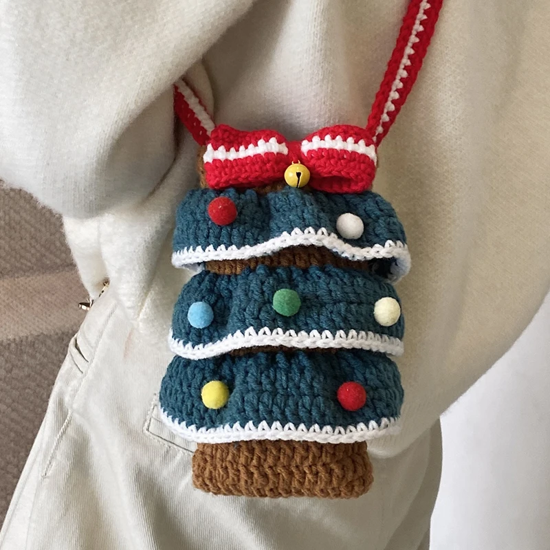 

Вязаная вручную сумка-кроссбоди в форме елки: модная, милая, маленькая сумочка для женщин – идеальный подарок на Рождество и праздники