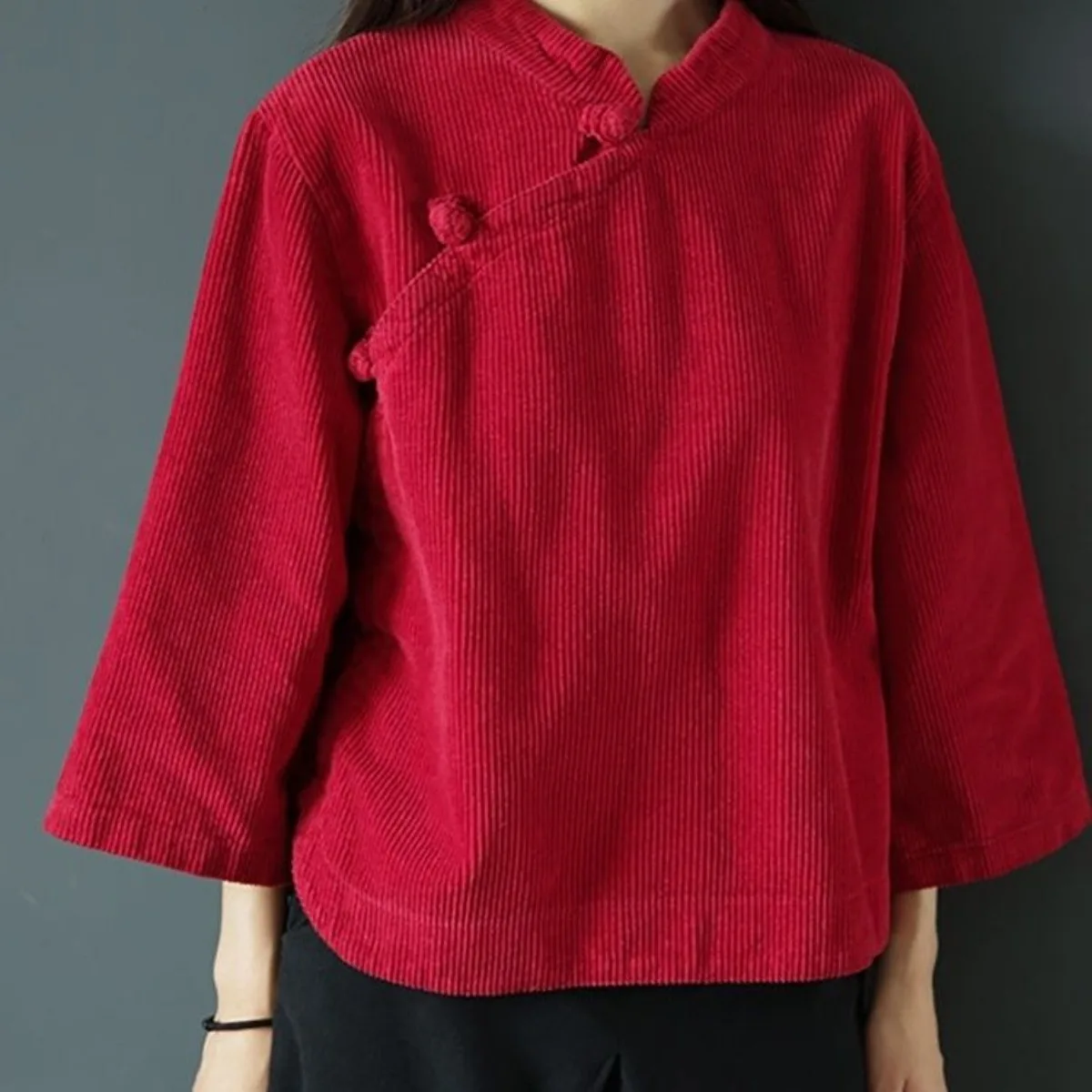 Women Ethnic Corduroy Shirt Chinese Frog Button Vintage Zen Jacket Autumn Winter New Artistic Retro Chinese Traditional Blouse