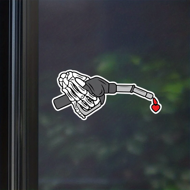 2D Flat 1Pc Funny Skeleton Hand Fuel Pump Pattern Waterproof Vinyl Sticker For Car Truck RV Laptop Window Decor