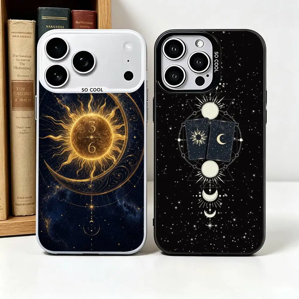 NOVA Capa de Celular Witch S-Sun M-Moon Tarot-t para iPhone 17, 16, 15, 14, 13, 12, 11 Plus Pro Max Prata Colorida Funda Bumbe
