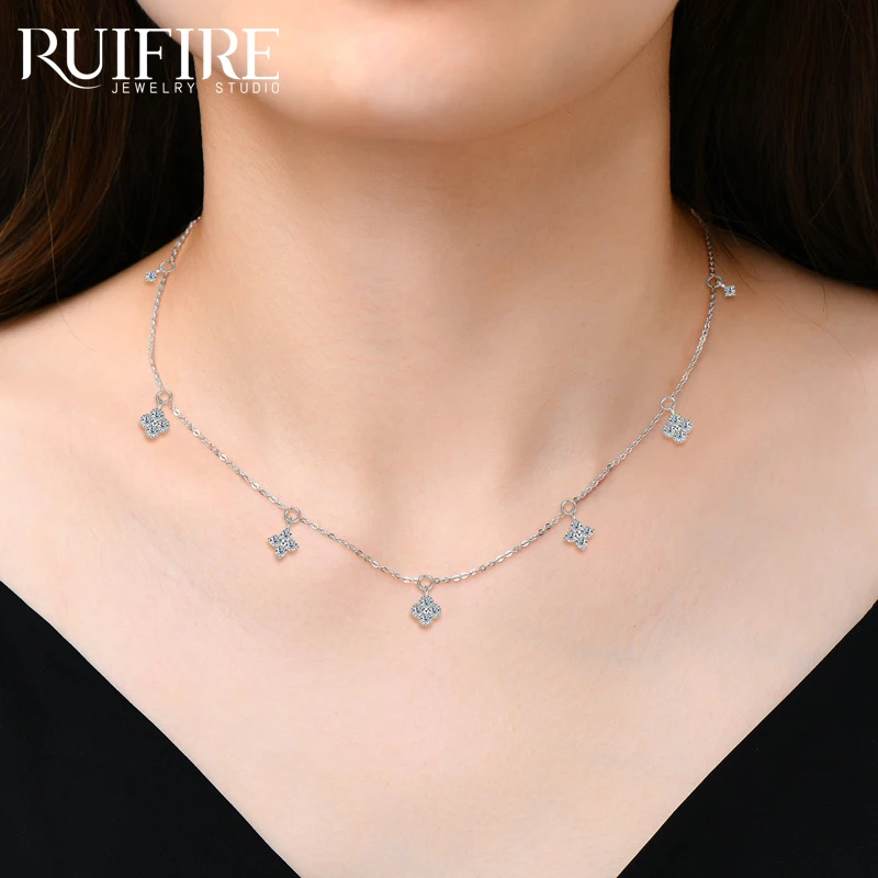 

RUIFIRE S925 Sterling Silver Tassel Moissanite Delicate Necklace Women Temperament Versatile Collarbone Chain Daily Wear Jewelry