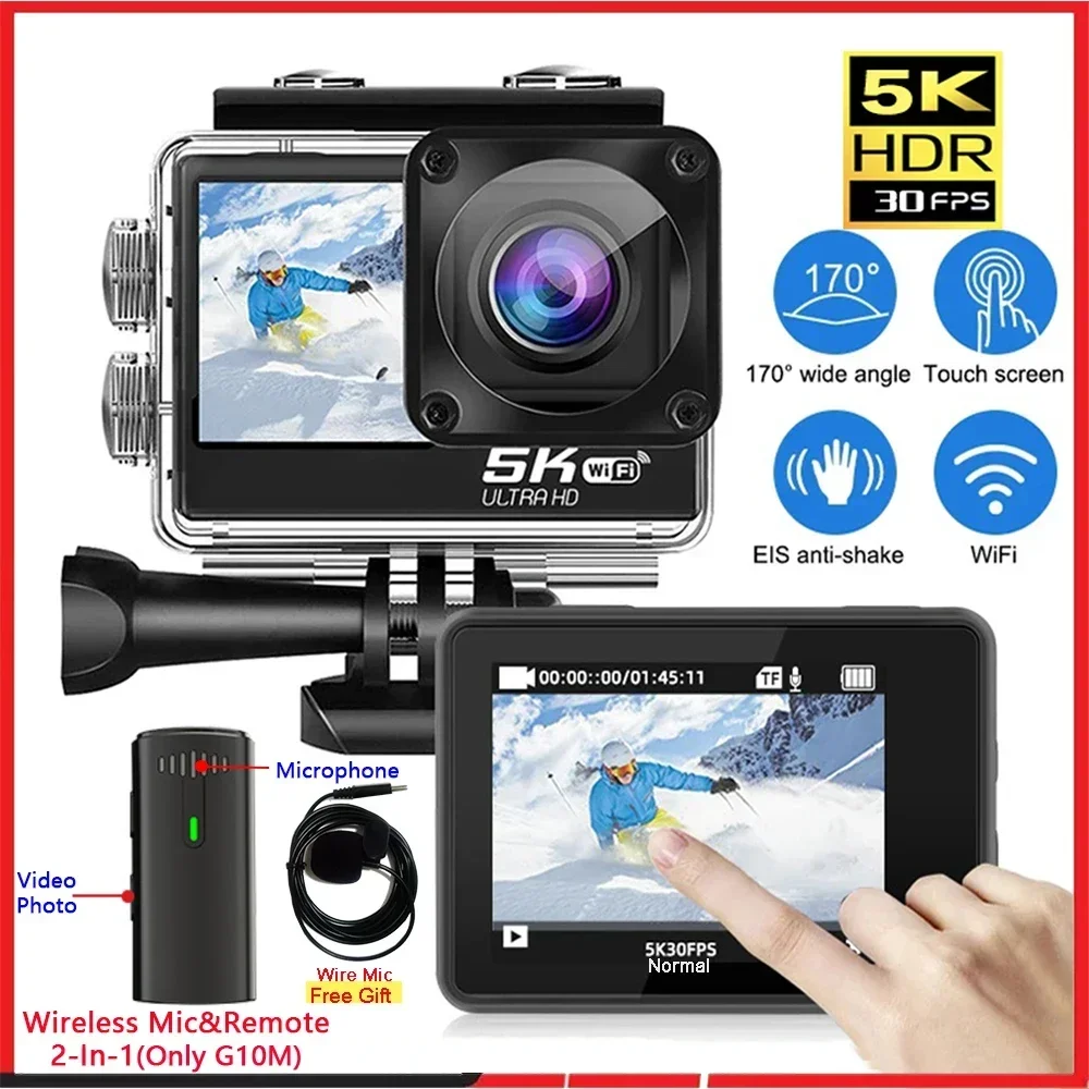 Action Camera 5K 4K60FPS EIS 48MP Wi-Fi Dual Screen 170D 8X Zoom Pre Record 30M Waterproof Sport Camera With Sony IMX576 Lens