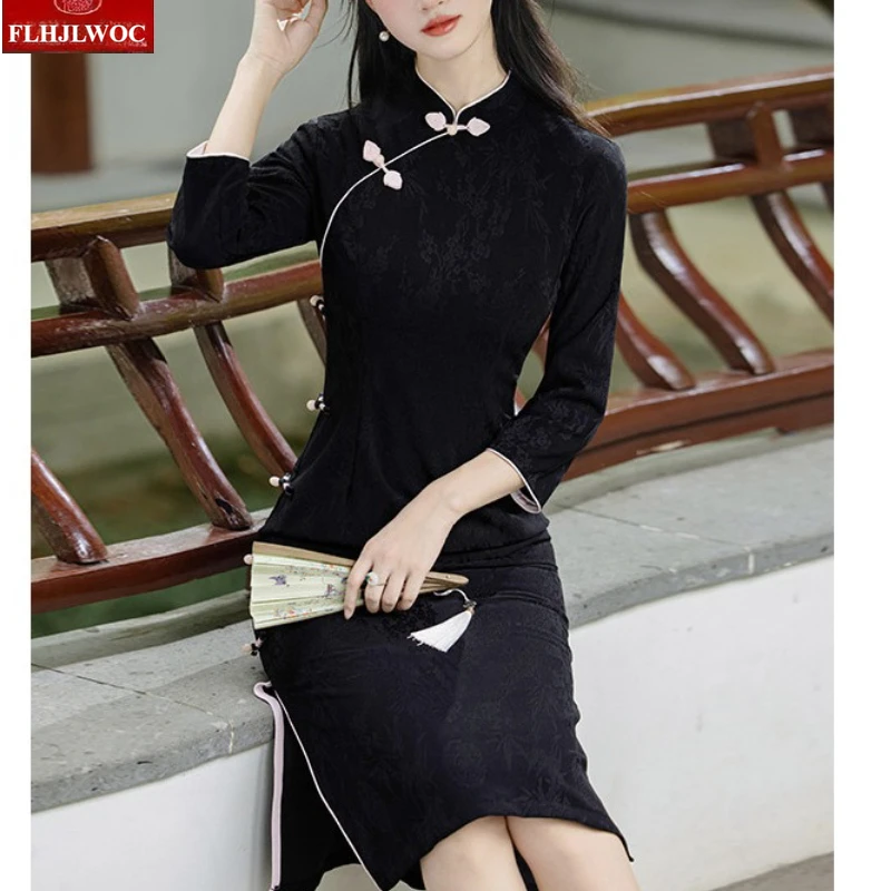 فستان أحمر عتيق أنيق للعام الجديد للنساء على الطراز الصيني فستان ضيق ضيق بياقة ثابتة فساتين قميص فيستدوس