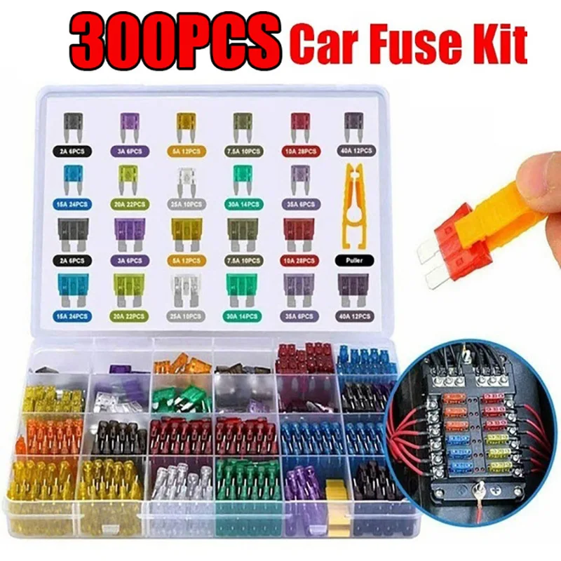 300pcs Car Fuse Set Boxed Blade Fuse Small Medium Aluminum Plug Fuses for Vehicle Electrical Circuit Protection