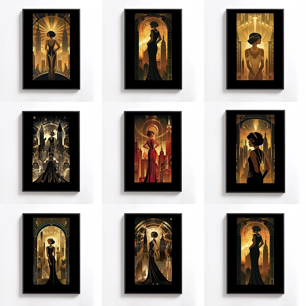 Modern Dark Art Decor Woman Poster Canvas Painting 1920s Style Print Bedroom Decor Birthday Gift Home Wall Canvas Painting