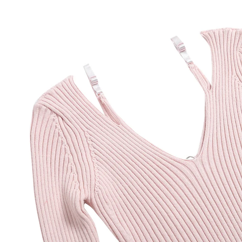 Kpop Korean 2023 New Spring Summer Sexy Sling Sweater Woman V-Neck Pullover Hollow Knitted Tops Female Casual Fake Two Sweaters