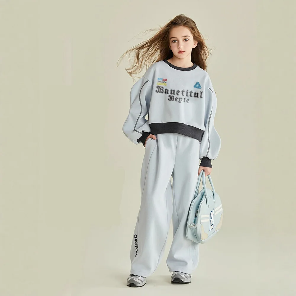 Autumn Children Girls Clothes Set Teenage Letter Printed Pullover Top & Pants Bottom 2pcs Kid Sweatshirts Fashion Tracksuits
