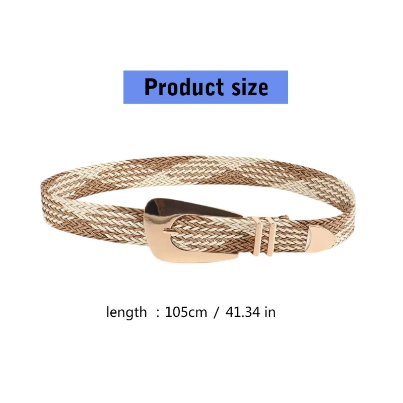 Gold Buckle Woven Waist Belt for Women Girl Fashion Waistband Dresses Belt for Formal Occasion Elegant Waist Ornament Dropship