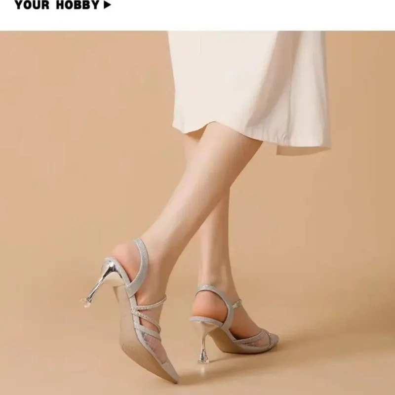 Baotou Sandals Women\'s Summer 2023 New Pointy Sexy Rhinaute Hollow Stiletto Heels Summer with Skirt