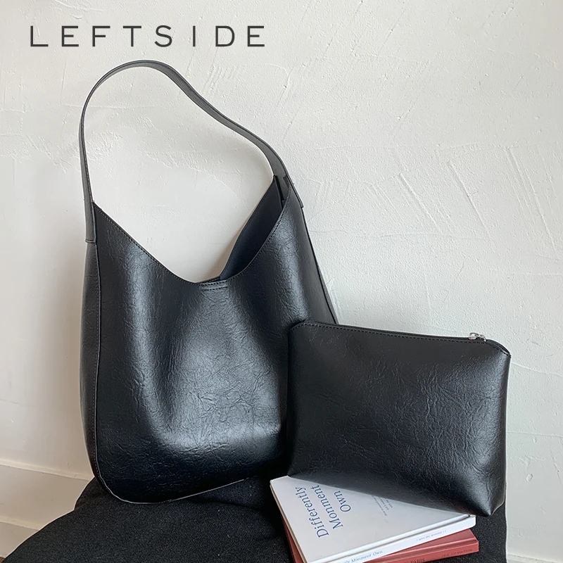 

LEFTSIDE 2 Pcs/set PU Leather Shoulder Bags for Women Hobo Bucket Bag 2025 Winter Luxury New Designer Purses and Handbags