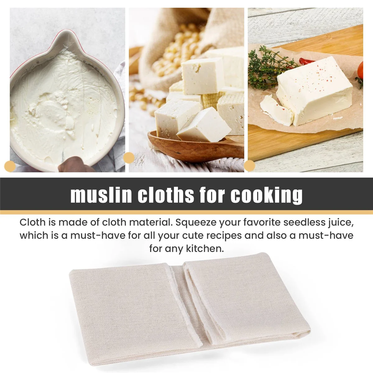 Muslin Cloths for Cooking, Pack of 5 (50X50CM), Unbleached, Cotton Reusable and Washable Cheese Cloths for Straining