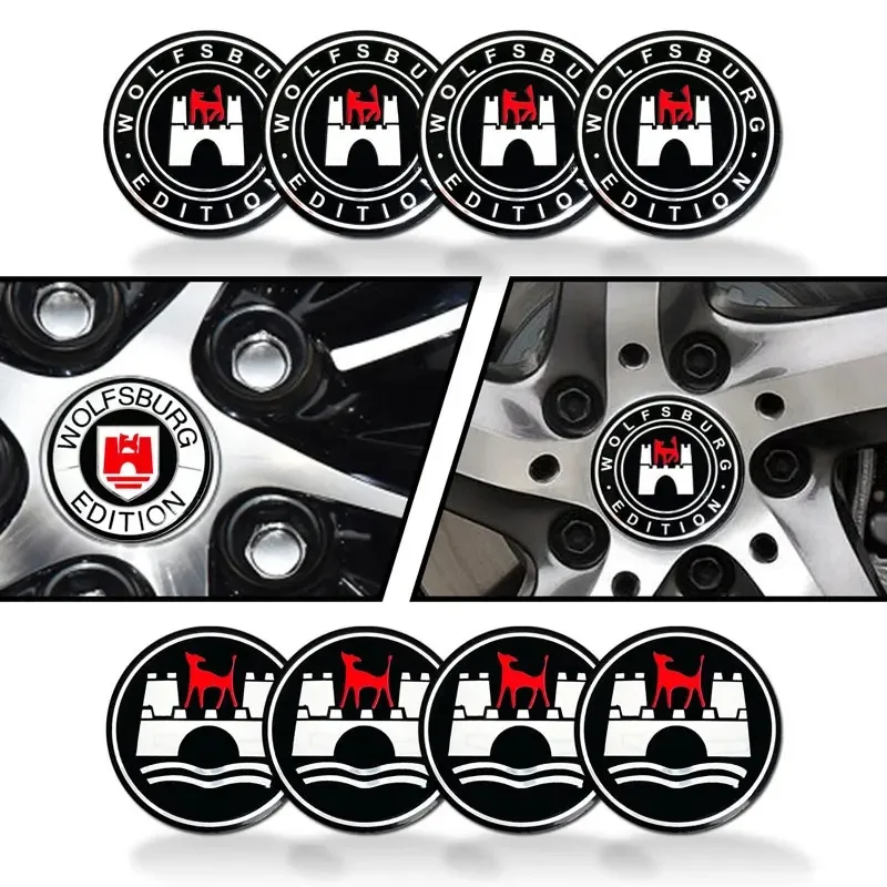 4pcs 56mm Car Wheel Center Hub Caps Cover Emblem Wolfsburg Edition Logo Universal Aluminum Stickers Rims Decoration Accessories