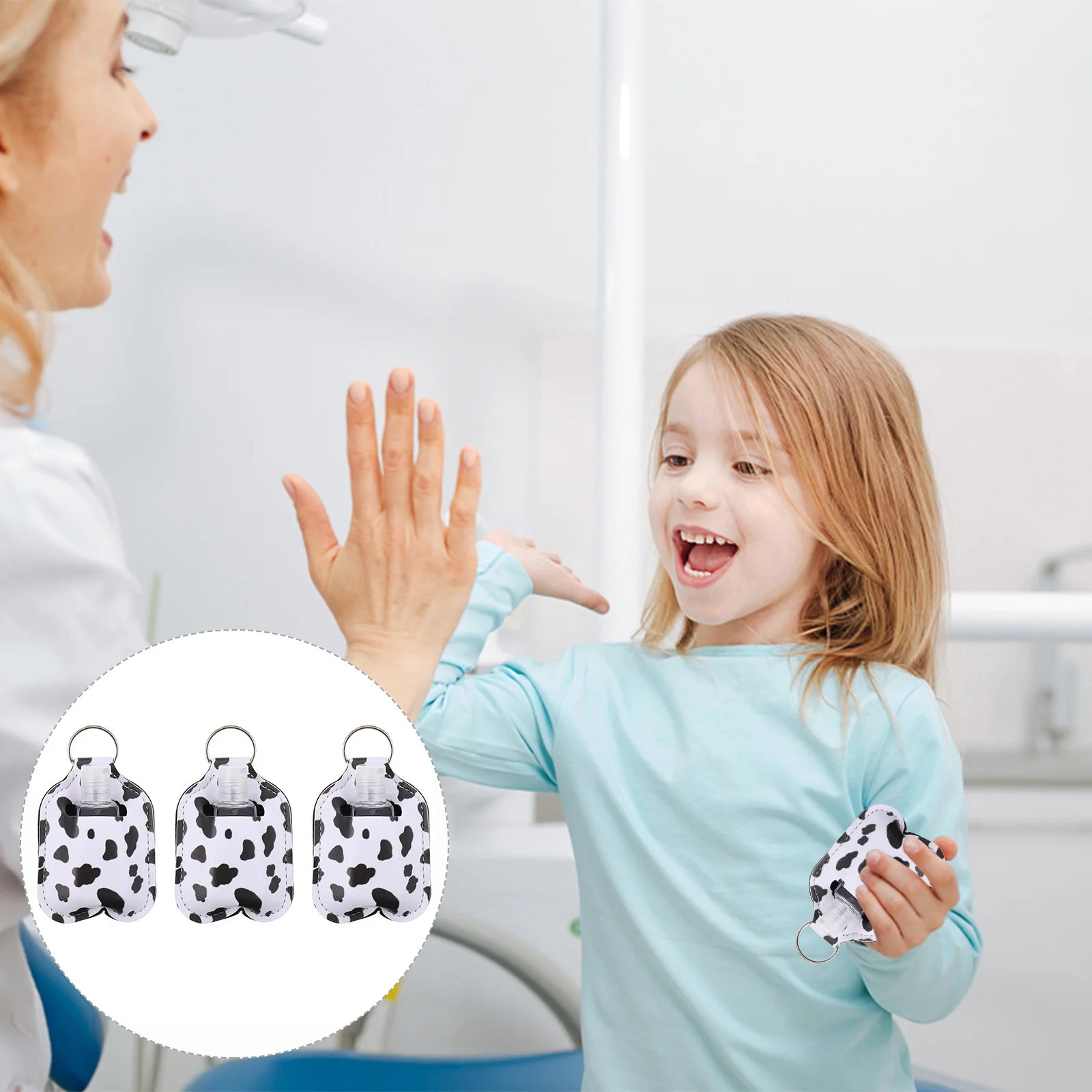 

3pcs Cow Design Bottle Keychain Pendant Portable Empty Bottle Cover For Hand Perfume Storage Keyring Case