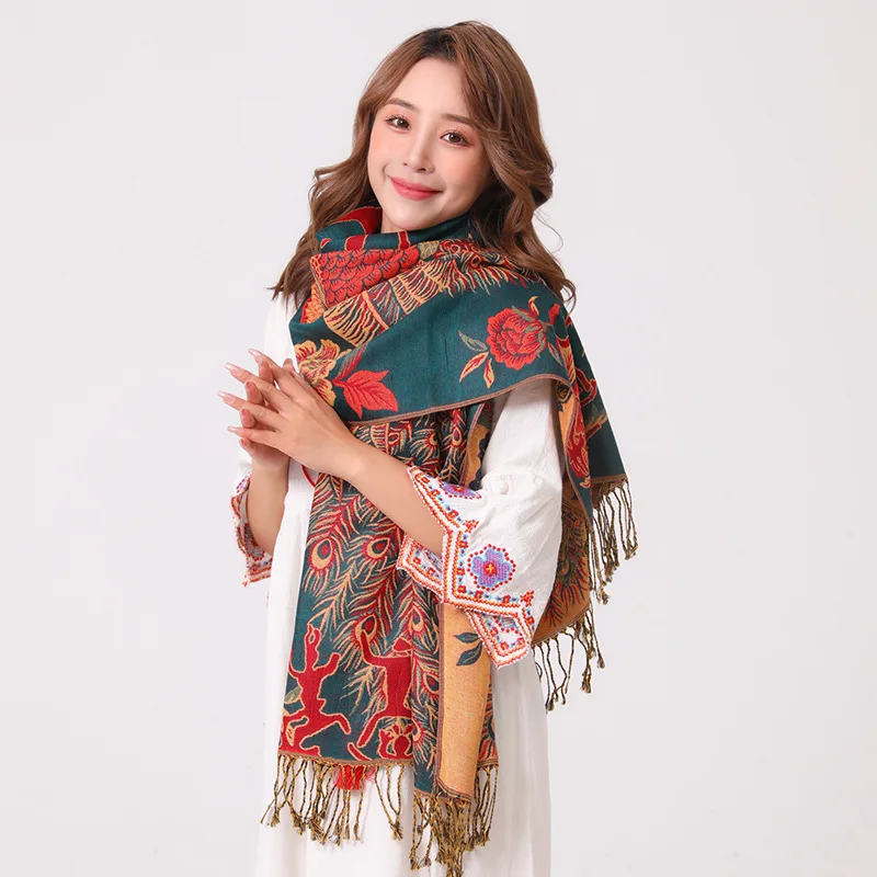 Big Peacock Ethnic Chinese Style Scarf Cheongsam Shawl Women's New  Dress External Dual purpose Cloak  Spring and Autumn