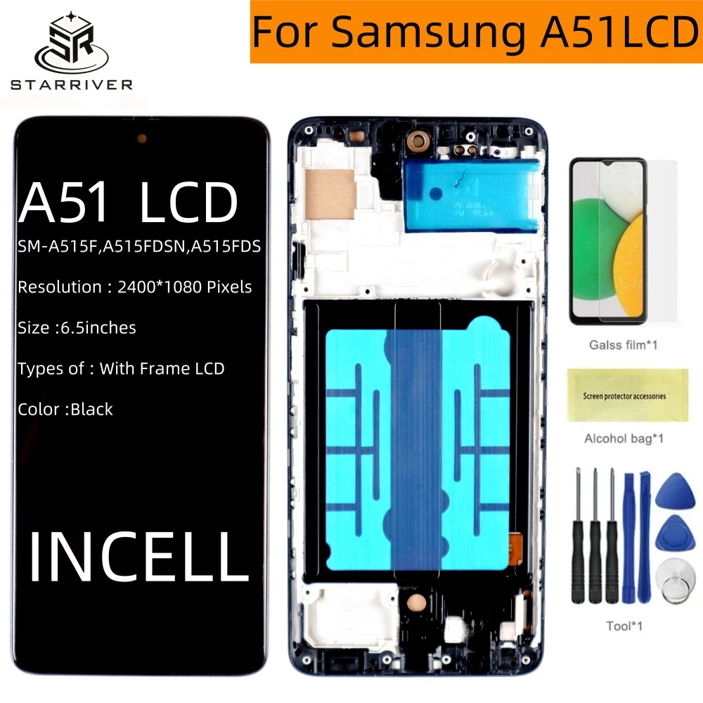 

100% Tested Incell for Samsung A51 Display A515 Display A515F/DS A515FD A515 LCD Display Touch Screen Replacement A515F