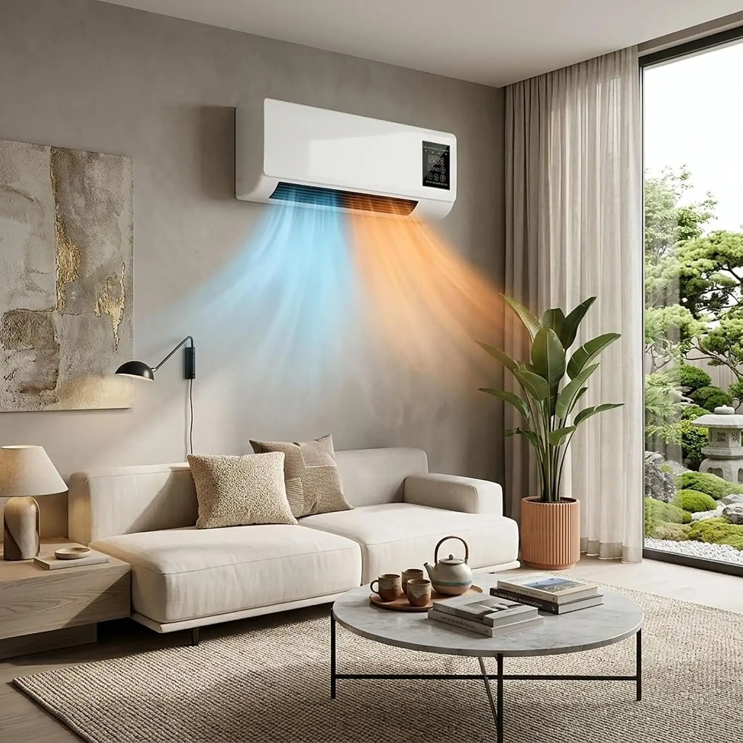 Wall Mounted Air Conditioner Fan, 1800W Smart AC and Heater Combo Unit with Remote, Quiet Bladeless Heating & Cooling System, No Exhaust Split for Bathroom Office(White)
