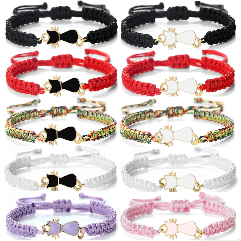 Adjustable Cute Cat Pendant Bracelet For Women Men Handmade Braided Lucky Red String Bangles Couples Friendship Jewelry BFF Gift