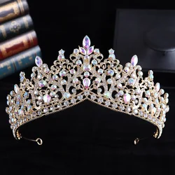 KMVEXO Baroque Waterdrop Crystal AB Wedding Bride Crown Princess Girl Bridal Tiara Birthday Party Wedding Hair Dress Accessories