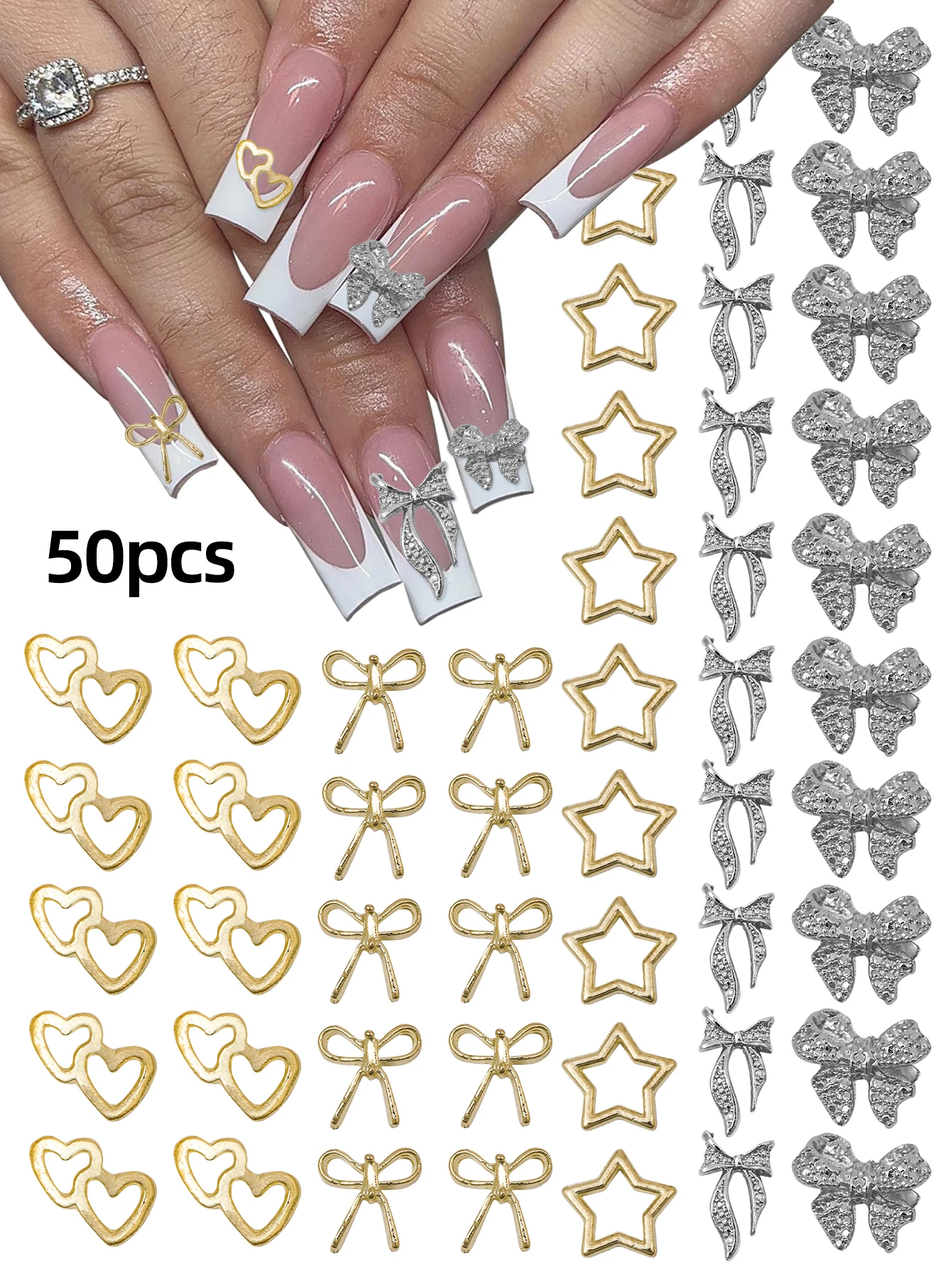 

50PCS Butterfly Parts Alloy Bowknot Nails Art Charms for Nail Bow Charm Nail Figures Bows Kawaii Charms Nail Accessories