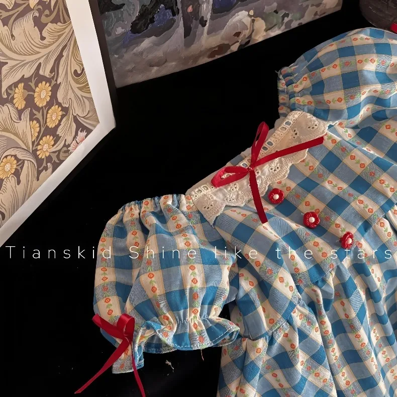 (0-8 Jahre) Modische Karierte Prinzessinnenkleider für Babymädchen, Blaues Geburtstagsparty-Kleid, Sommerliches Mädchen-Freizeitkleid, Neuerscheinung – Detail 5