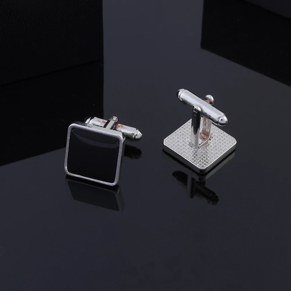 Novelty Luxury Golden Silvery Carbon Fiber Design Mens Cufflinks Brand High Quality Black Shirt Square Sleeve Button