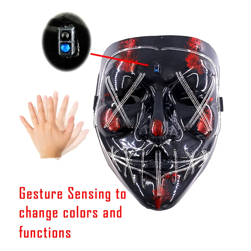 High Quality Halloween LED Mask  Colorful Change Purge Mask Hand Touch Sensing Mask Light Up For Halloween