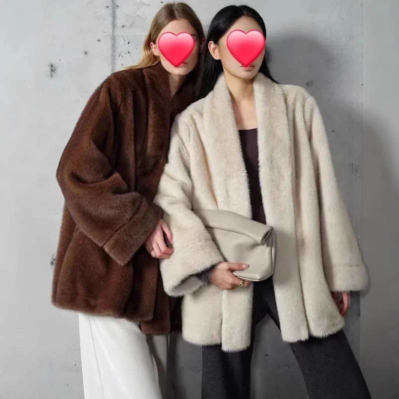 

Women's Models Autumn Winter Tops Coat Faux Fur Mid-length Eco-friendly Thickened Warm Personalized Retro Simple Loose Leisure