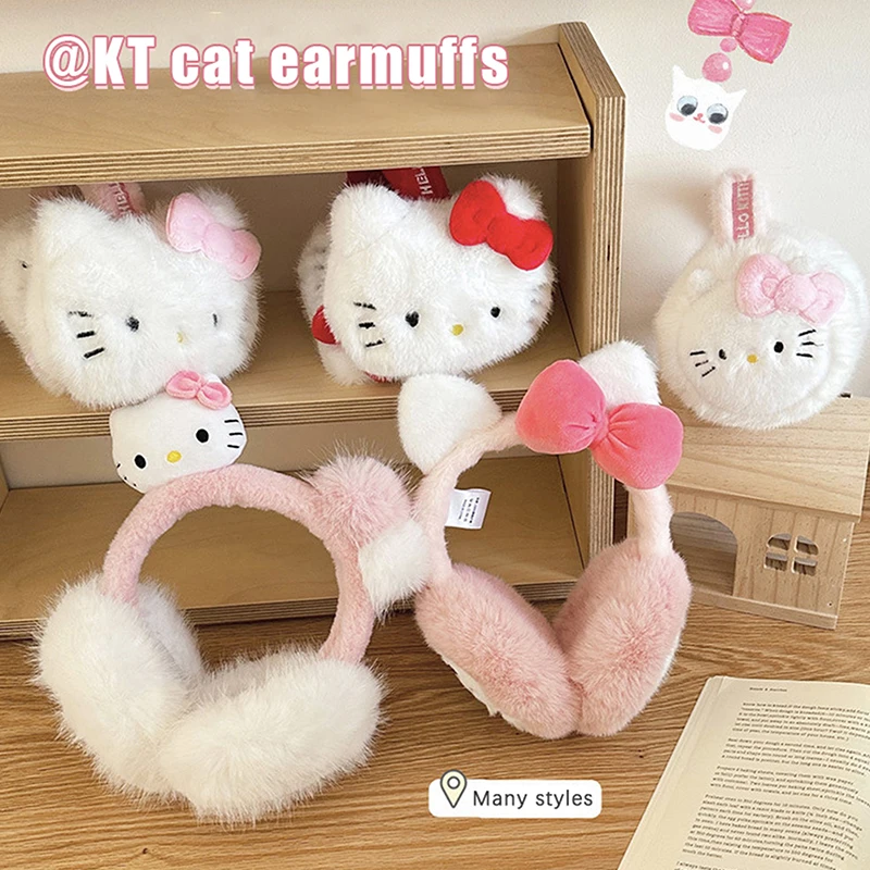 

Теплые наушники Kawaii Hello Kitty Sanrio KT с котом плюшевые зимние теплые антифризованные Мультяшные наушники теплые уши