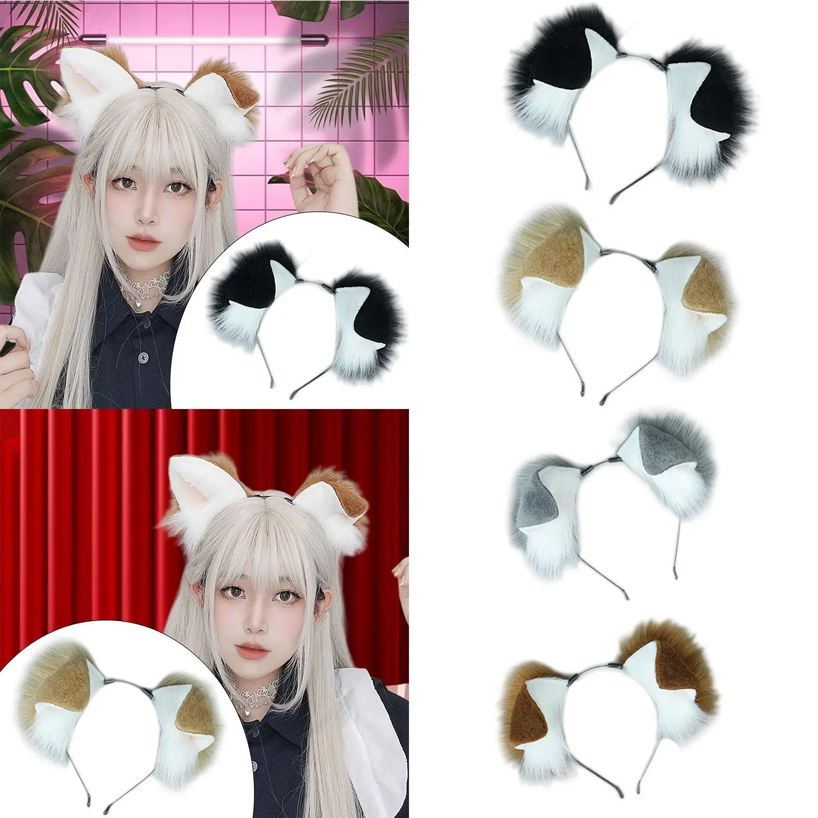 طوق شعر على شكل آذان الكلب للنساء لوازم الحفلات التنكرية اللطيفة