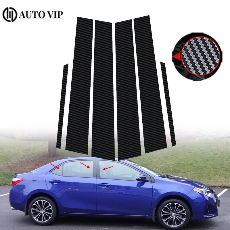 

6Pcs Car Door Window Pillar Posts Trim Covers Sticker Glossy Black Exterior Parts for Toyota Corolla carbon fibre 2014-2018