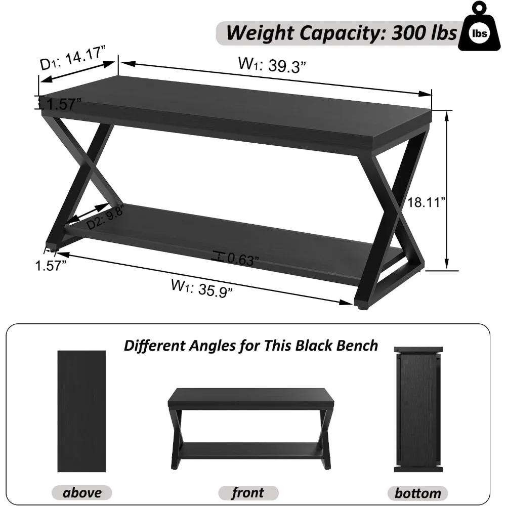 モダンなファームハウス風シューズ収納ベンチ、玄関、寝室、廊下、ホール用 - ブラックウッド製ホームオーガナイザー、玄関用シューズ収納付き