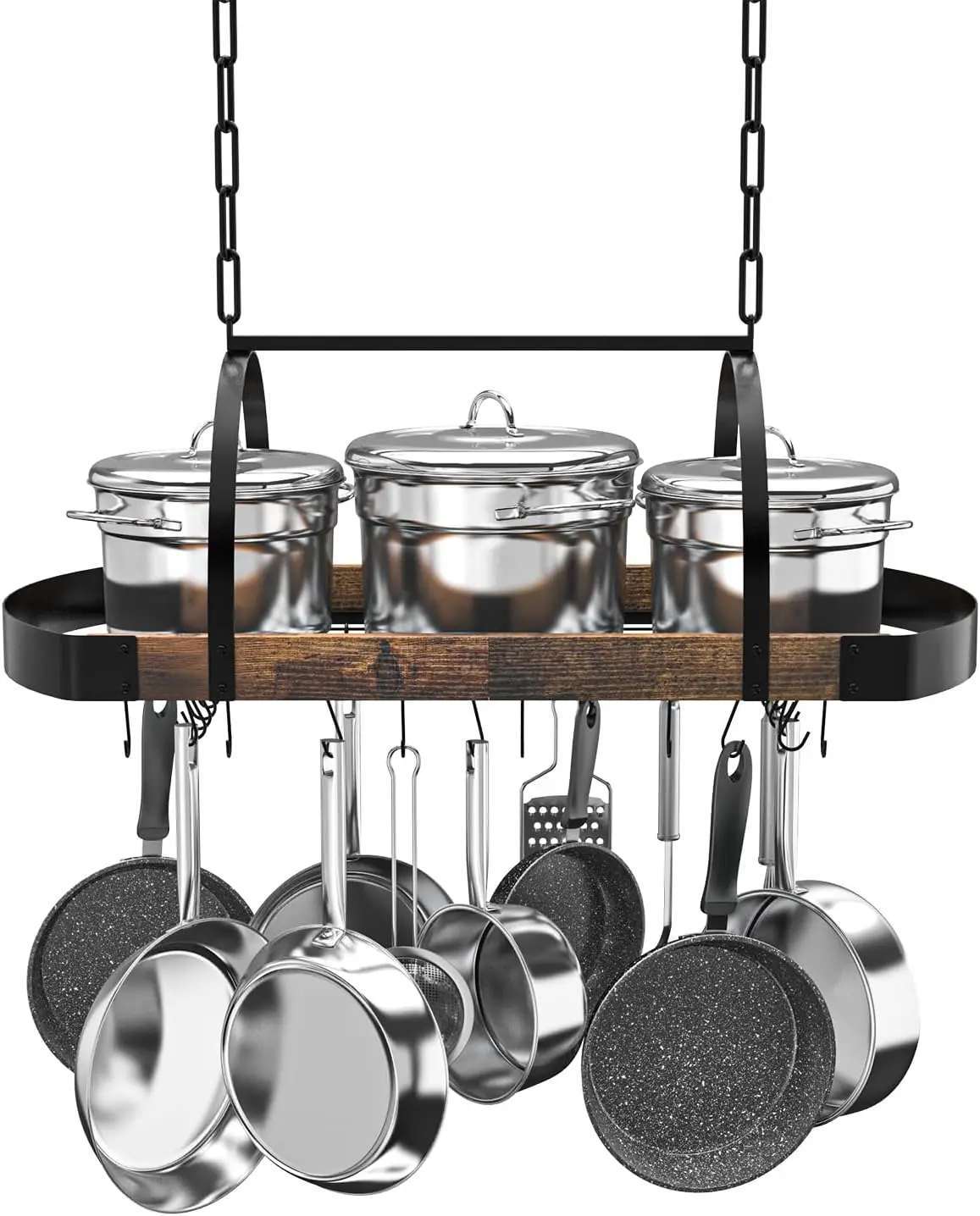 

Hanging Pot Rack,32-Inch Ceiling Pot Rack for Kitchen,Space-Saving Pot Hanger with 16 Detachable S Hooks,Sturdy Metal Frame,Indu