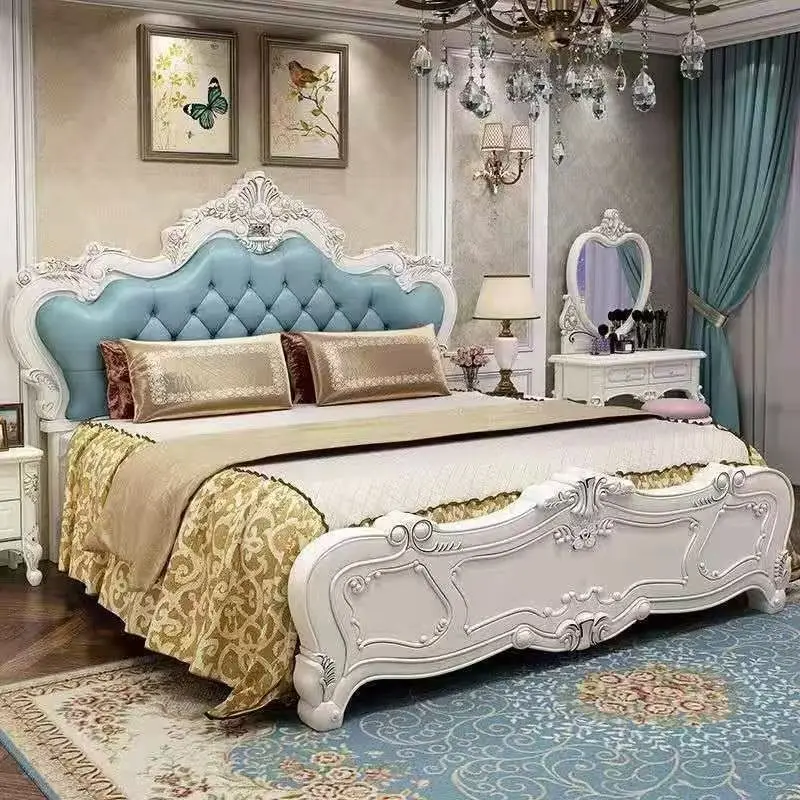 

&*Factory European Vintage Wooden Bed Furniture King Size Sleeping Villa American Beds With Storage