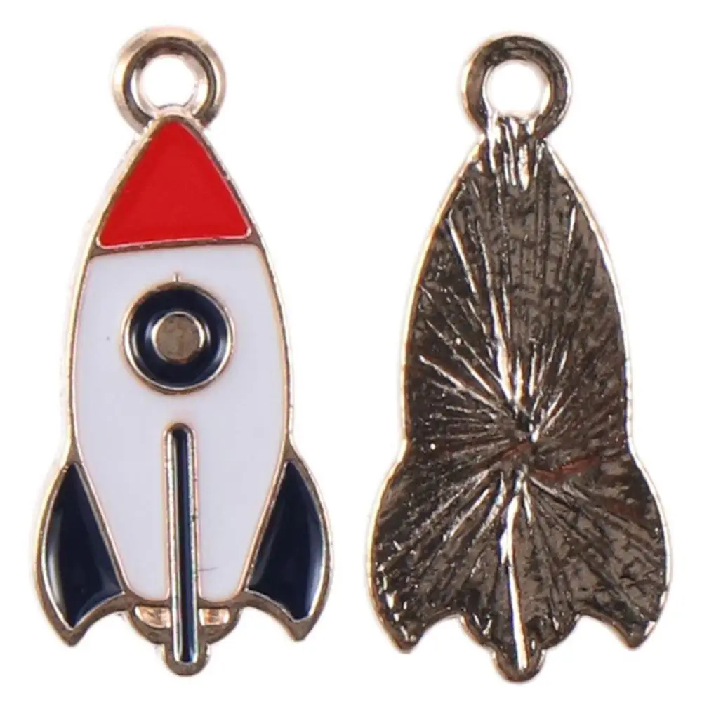 Dijes esmaltados de cohete chapados en oro esmaltado, colgantes esmaltados de aleación de Zinc de 13x27mm, abalorio con tema espacial para fabricación de joyas