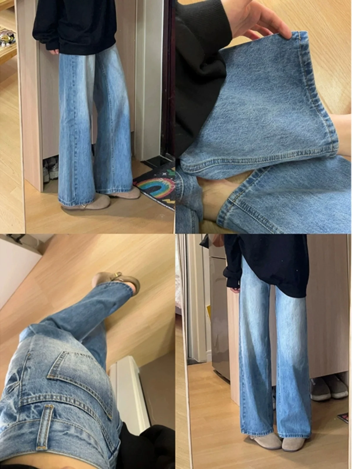 

Женские джинсы с низкой посадкой и широкими штанинами, прямые брюки в пол, американский стиль, весна-осень, новый дизайн