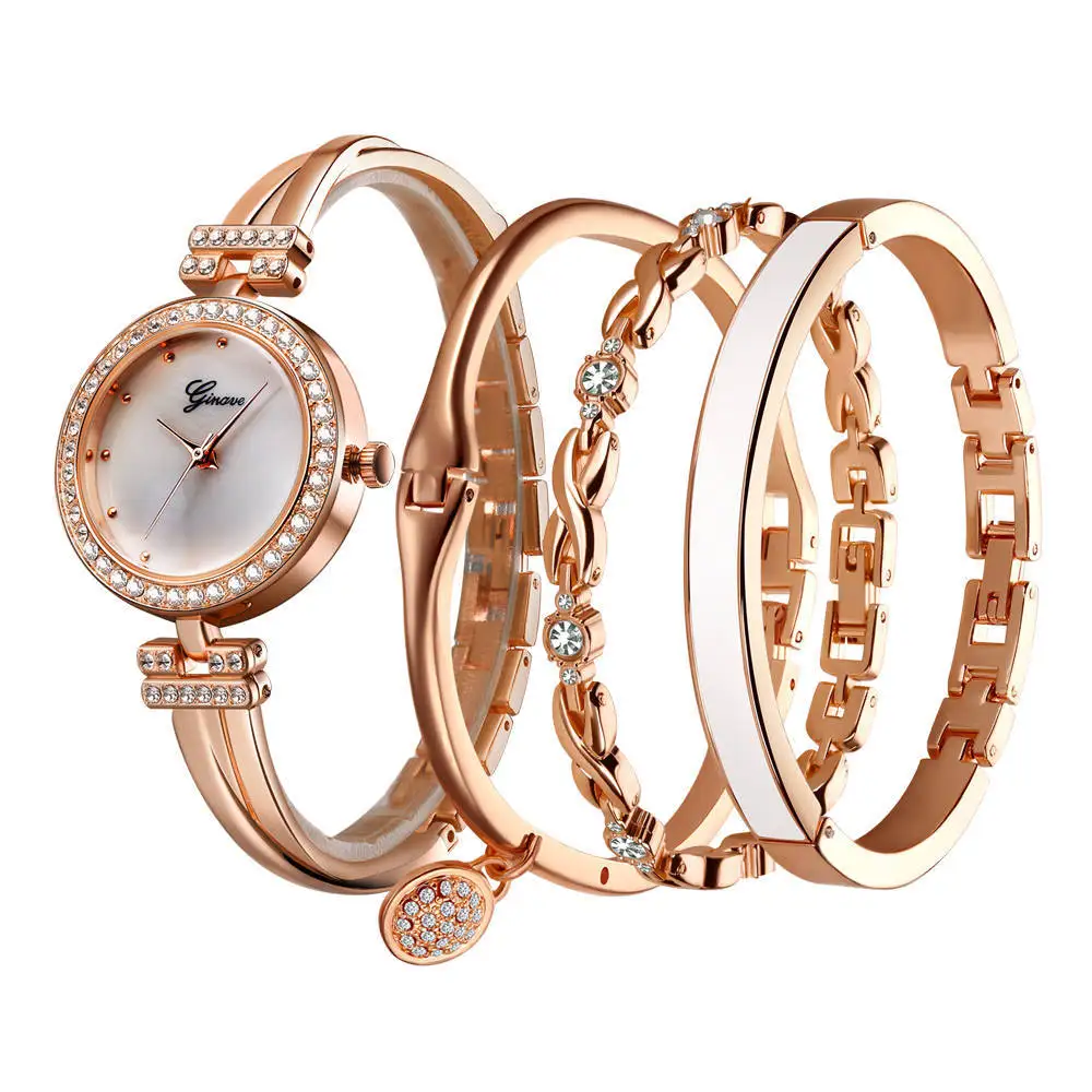 Bangle & Bracelet Set, 4 Pcs Wrist Watch & Bracelet Set Elegante for Women，Practical and versatile