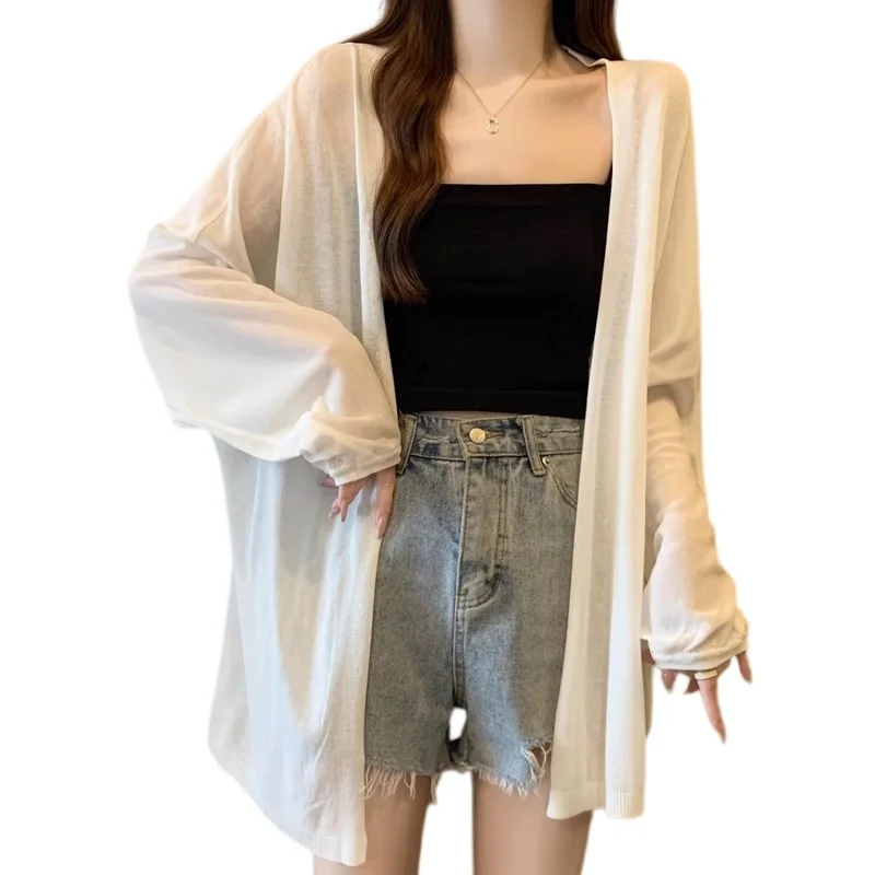 Womens Solid Color Regular Length Knit Cardigan Shawl for Summer Beach Vacation Yoga Cycling Casual Outdoor Activities Polyester