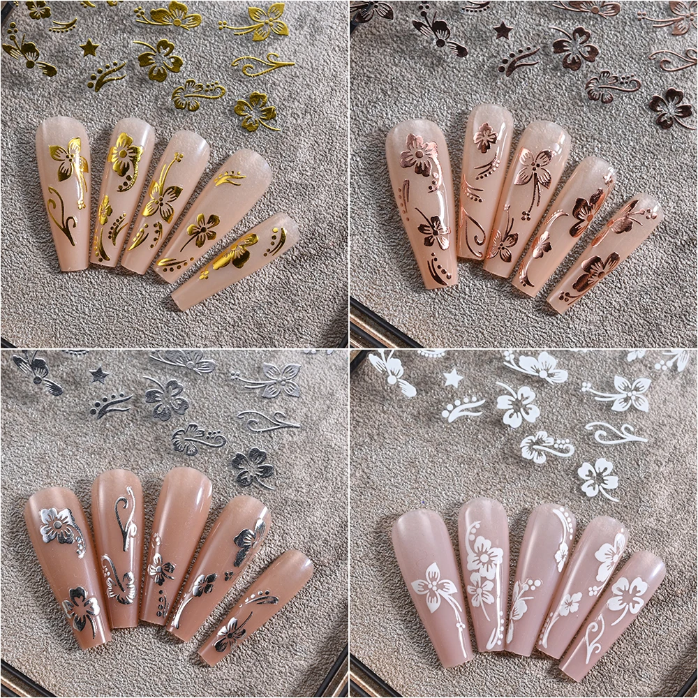 2/1 stuks 3D wit/paars-rood hibiscus bloemen nagelstickers zomer roze bloemblaadjes/bloemen zelfklevende stickers elegante nail art decor