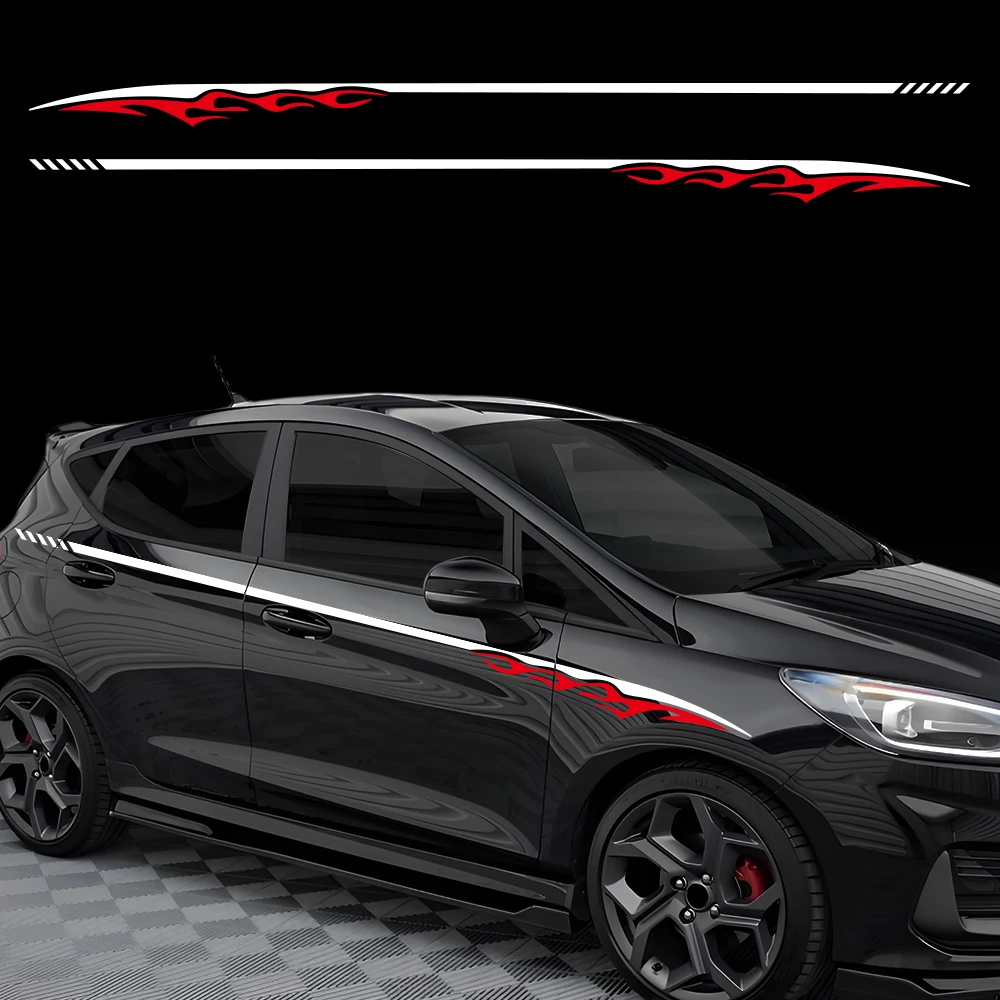 2PCS Car Door Side Skirts Long Striped Stickers Striped Vinyl Decals For Ford Focus ST Car Body Decoration Sticker Accessories